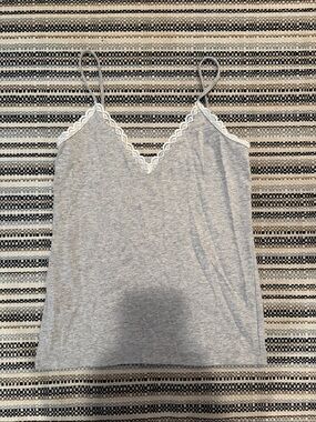LOFT Gray Lace-Trim Spaghetti Strap Tank